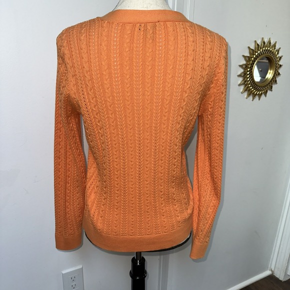 Talbots Petites Small Orange Ribbed Knit Cardigan Sweater Button Front - Picture 5 of 13